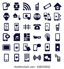 Smart icons set. set of 36 smart filled icons such as poker on phone, nerd emoji, heartbeat on phone, heart mobile, photo with heart, touchscreen, tablet