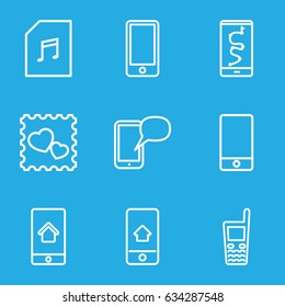 Smart icons set. set of 9 smart outline icons such as photo with heart, phone, old phone