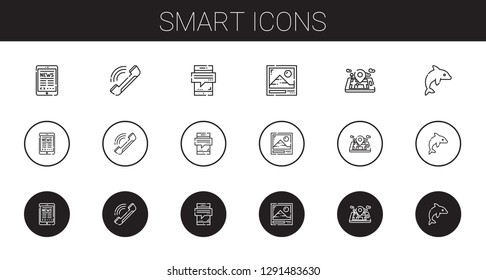 smart icons set. Collection of smart with tablet, phone, smartphone, photo, mobile phone, dolphin. Editable and scalable smart icons.