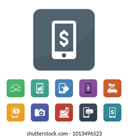 Smart icons. vector collection filled smart icons such as dollar sign on phone, eco car, phone, camera