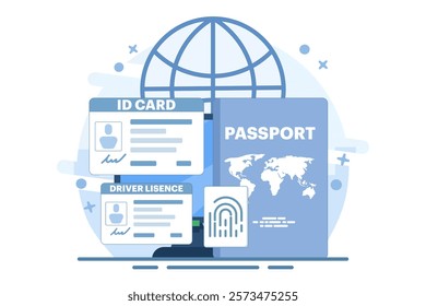 Smart ID Card Concept. Digital passport and driving license. Electronic ID card. Screen templates for smart phones, landing pages, templates, ui, web, mobile apps, posters, banners, flyers.