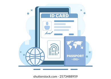 Smart ID Card Concept. Digital passport and driving license. Electronic ID card. Screen templates for smart phones, landing pages, templates, ui, web, mobile apps, posters, banners, flyers.