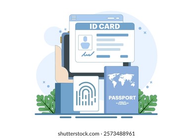 Smart ID Card Concept. Digital passport and driving license. Electronic ID card. Screen templates for smart phones, landing pages, templates, ui, web, mobile apps, posters, banners, flyers.