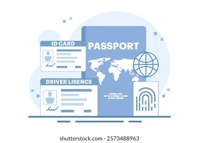 Smart ID Card Concept. Digital passport and driving license. Electronic ID card. Screen templates for smart phones, landing pages, templates, ui, web, mobile apps, posters, banners, flyers.