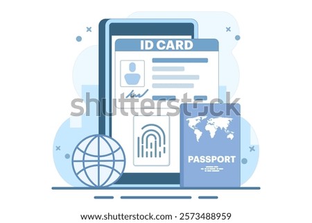 Smart ID Card Concept. Digital passport and driving license. Electronic ID card. Screen templates for smart phones, landing pages, templates, ui, web, mobile apps, posters, banners, flyers.