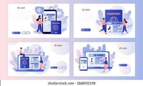 Smart ID card. Digital passport and Driver license. Electronic identity card. Screen template for mobile smart phone, landing page, template, ui, web, mobile app, poster, banner, flyer. Vector 