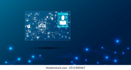 Líneas de formulario de tarjeta de identificación inteligente, triángulos y diseño de estilo de partícula. Tarjeta de Identificación digital, ID, Ilustración vectorial, concepto de tecnología.