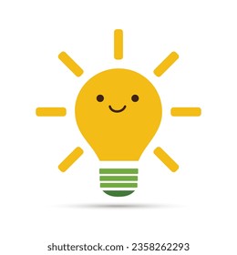 Idea inteligente - Concepto de diseño con brillante brillo sonriente naranja Lightbulb Emoji - Diseño de vectores aislado en fondo blanco