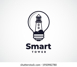 smart idea lighthouse light bulb logo symbol design illustration