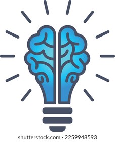 Logo de la idea inteligente. Icono de la bombilla azul del cerebro