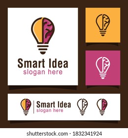 logotipo de idea inteligente, cerebro inteligente, crecimiento cerebral, diseño de logotipo de bombilla cerebral plantilla vectorial