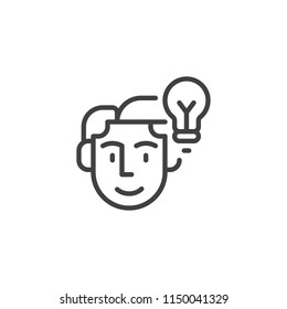 Smart idea outline icon. linear style sign for mobile concept and web design. Businessman head and light bulb simple line vector icon. Symbol, logo illustration. Pixel perfect vector graphics