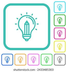 Smart idea pencil outline vivid colored flat icons in curved borders on white background