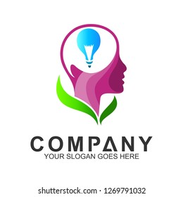 smart idea, people brain with bulb creative logo design