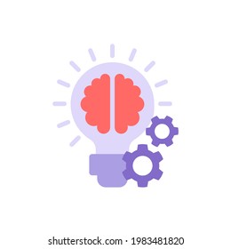 Smart idea vector flat color icon. Brainstorming solutions. Education and studying. Skill development, learning course. Cartoon style clip art for mobile app. Isolated RGB illustration