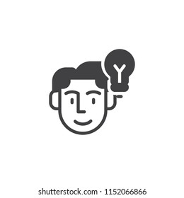 Smart idea vector icon. filled flat sign for mobile concept and web design. Businessman head and light bulb simple solid icon. Symbol, logo illustration. Pixel perfect vector graphics