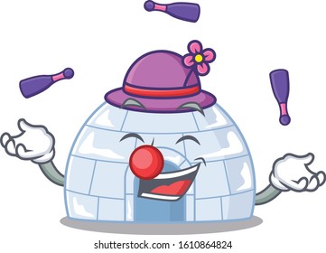 Smart igloo cartoon character design playing Juggling