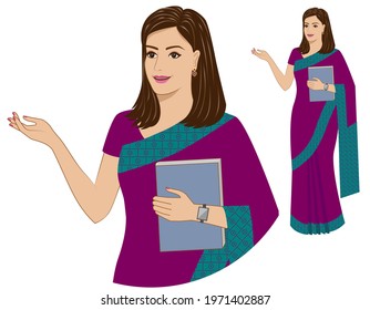 Smart Indian lady. Smart Indian lady dressed up in a saree isolated on a white background.
