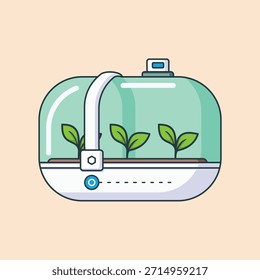 Ilustración de caja de cultivo hidropónico interior inteligente. Concepto de jardinería en el hogar, tecnología de agricultura inteligente y producción sostenible de alimentos.