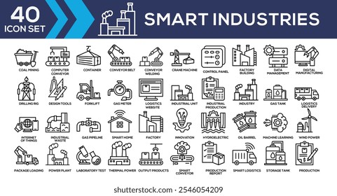 Smart industries Black Line Icon Set Collection