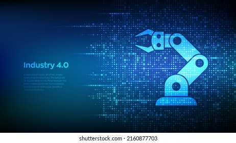 Smart Industry 4.0 background made with binary code. Factory automation. Autonomous industrial technology. Industrial revolutions steps. Matrix background with digits 1.0. Vector Illustration.