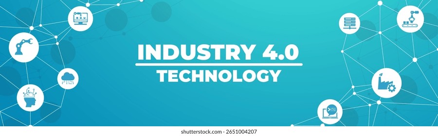 Conceito Smart Industry 4.0. Automação de fábrica. Tecnologia industrial autônoma. Passos de revoluções industriais. Ilustração vetorial.