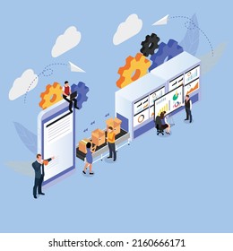 Smart industry 4.0 data analysis isometric 3d vector illustration concept for banner, website, illustration, landing page, flyer, etc.