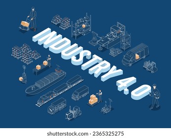 Industria inteligente 4.0 con automatización de fábrica, tecnología autónoma robot industrial. Los pasos de la revolución industrial. Ilustración vectorial eps10