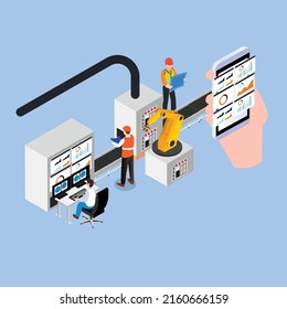 El concepto de ilustración isométrica 3d vectorial de la industria inteligente 4.0 para banner, sitio web, ilustración, página de aterrizaje, volante, etc.