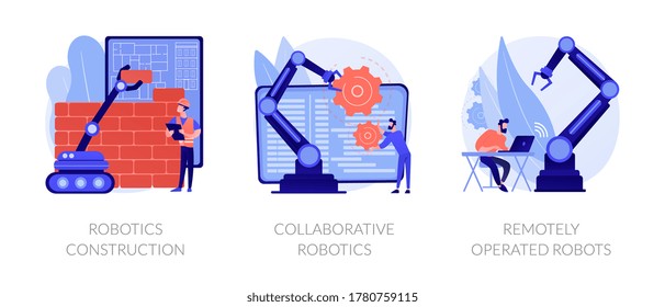 Smart industry development. Artificial intelligence in surgery. Robotics construction, collaborative robotics, remotely operated robots metaphors. Vector isolated concept metaphor illustrations