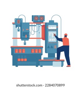 Industria inteligente Trabajador de fábrica o ingeniero Máquinas industriales Equipo de fabricación electrónica Tecnología de ingeniería Mecánico profesional u operador Vector aislado en fondo blanco