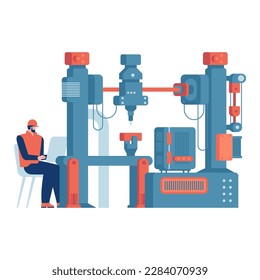 Intelligente Industrie Werksarbeiter oder Ingenieur Industriemaschinen Elektronische Fertigungstechnik Ingenieurtechnik Professioneller Mechaniker oder Bediener Vektor einzeln auf weißem Hintergrund