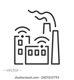 smart industry icon, digital factory production, automation manufacturing, thin line web symbol on white background - editable stroke vector illustration eps10