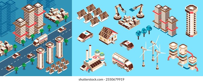 Smart industry icons and illustration in isometric view