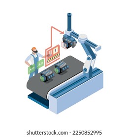 Smart industry intelligent manufacturing isometric composition with isolated images of futuristic factory facilities vector illustration