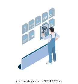 Smart industry intelligent manufacturing isometric composition with isolated images of futuristic factory facilities vector illustration