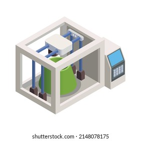 Smart industry isometric icon with 3d printing process vector illustration