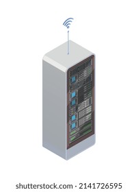 Smart industry isometric icon with data center rack 3d vector illustration