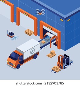 Smart industry logistics isometric background with transportation symbols vector illustration