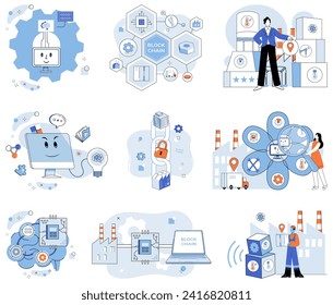 Smart industry vector illustration. The database, treasure trove information, fuels engines automated smart production Computing, wizard cyberspace, conjures magic smart industry innovation