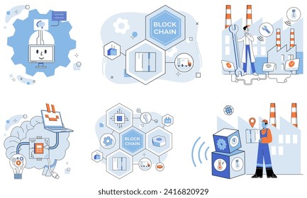 Smart industry vector illustration. The industrial revolution unveils its secrets in cyberspace smart industry concepts Wireless technology, magical brush, paints canvas connectivity in smart industry