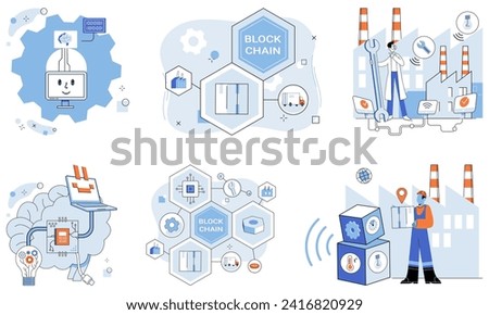 Smart industry vector illustration. The industrial revolution unveils its secrets in cyberspace smart industry concepts Wireless technology, magical brush, paints canvas connectivity in smart industry