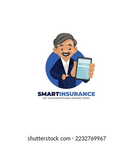 Smart insurance get your smartphone insured today vector mascot logo template.