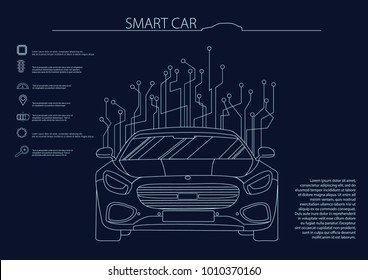 Smart or intelligent car vector concept. Futuristic automotive technology with autonomous driving, driverless cars. Vector illustration.