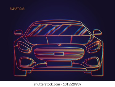 
Smart or intelligent car vector concept. Futuristic automotive technology with autonomous driving, driverless cars. Vector illustration.Neon lines.
