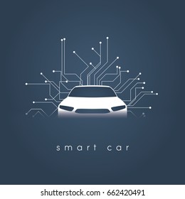 Smart or intelligent car vector concept. Futuristic automotive technology with autonomous driving, driverless cars. Eps10 vector illustration.