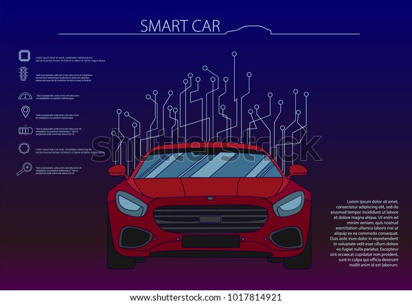 Smart or intelligent car vector concept.\
Futuristic automotive technology with autonomous driving,\
driverless cars. Vector\
illustration.