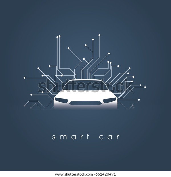 Smart or intelligent car vector concept.\
Futuristic automotive technology with autonomous driving,\
driverless cars. Eps10 vector\
illustration.