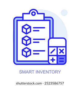 Ícone de conceito de Inventário inteligente. Fábrica inteligente. Tecnologias modernas. Indústria 4.0. Produção automatizada. Ilustração linear de vetor.