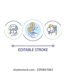 Smart investment of savings loop concept icon. Safe financial operation. Gain from smart trading abstract idea thin line illustration. Isolated outline drawing. Editable stroke